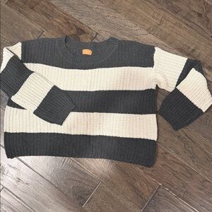 POL Gray and Cream Striped Sweater